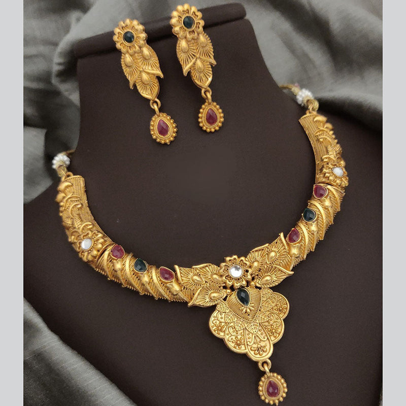 FS Collection Gold Plated Pota Stone Necklace Set