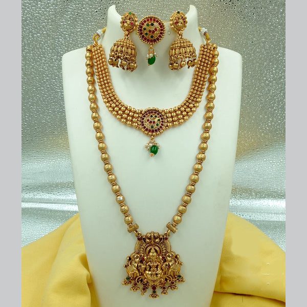 FS Collection Gold Plated Pota Stone Temple Double Necklace Set