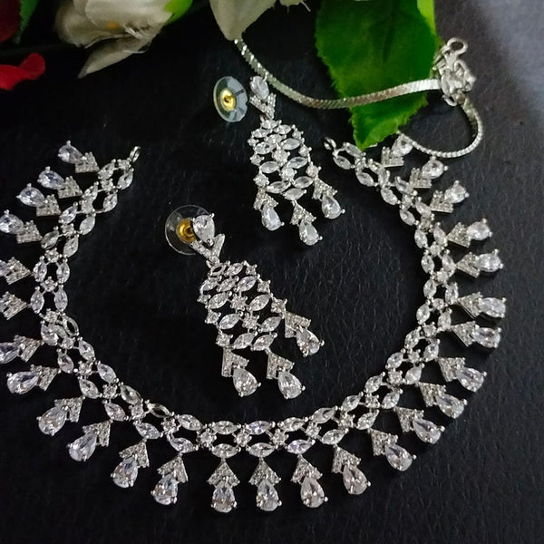 FS Collection Silver Plated AD Necklace Set