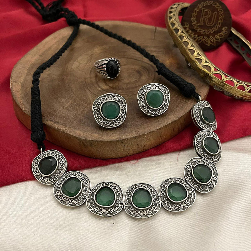 FS Collection Oxidised Plated Pota Stone Necklace Set