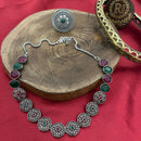 FS Collection Oxidised Plated Pota Stone Necklace Set