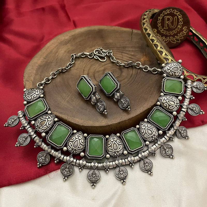 FS Collection Oxidised Plated Crystal Stone Temple Necklace Set