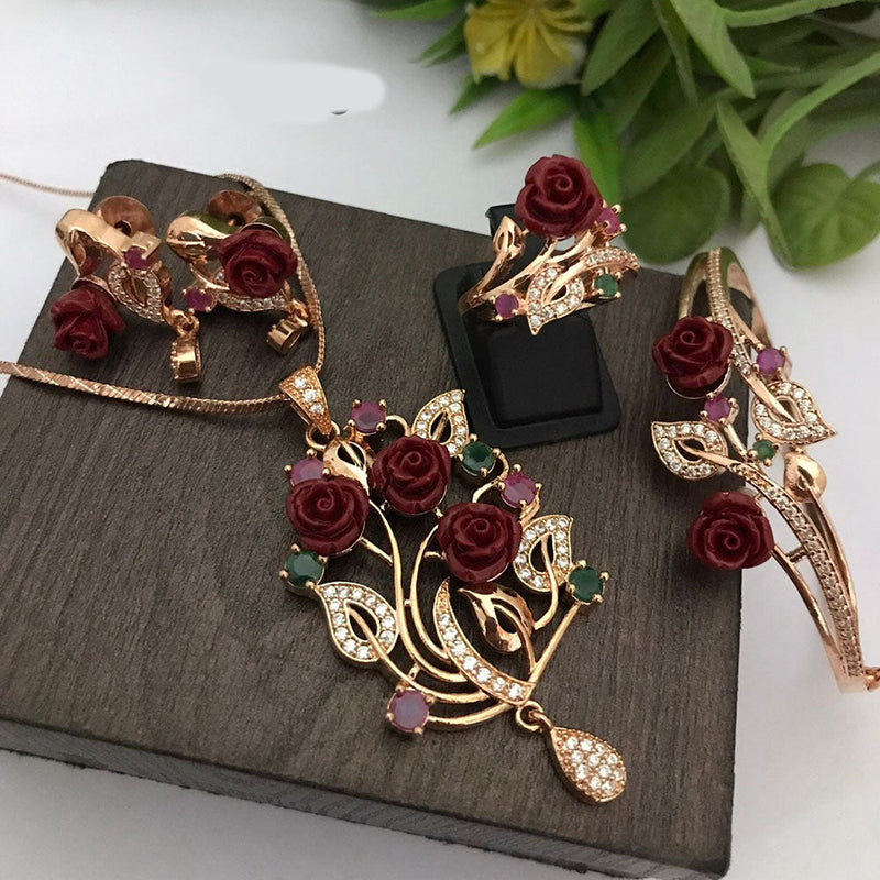 FS Collection Gold Plated Austrian Stone Floral Jewellery Combo Set