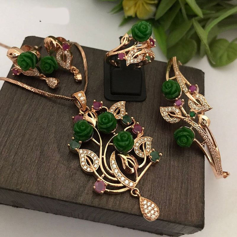 FS Collection Gold Plated Austrian Stone Floral Jewellery Combo Set