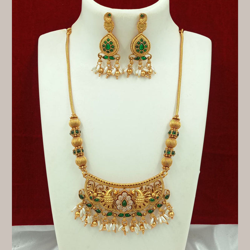 FS Collection Gold Plated Kundan Stone And Pearls Necklace Set