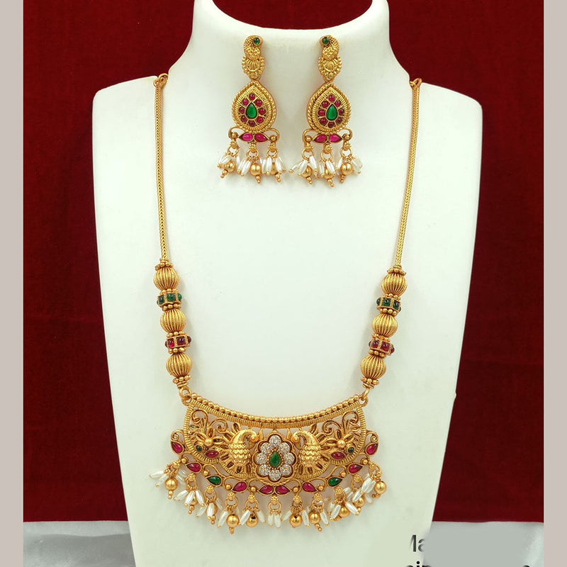 FS Collection Gold Plated Kundan Stone And Pearls Necklace Set