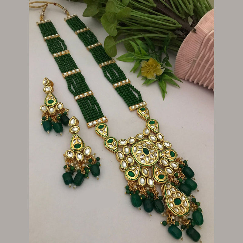 FS Collection Gold Plated Kundan Stone And Pearls Long Necklace Set