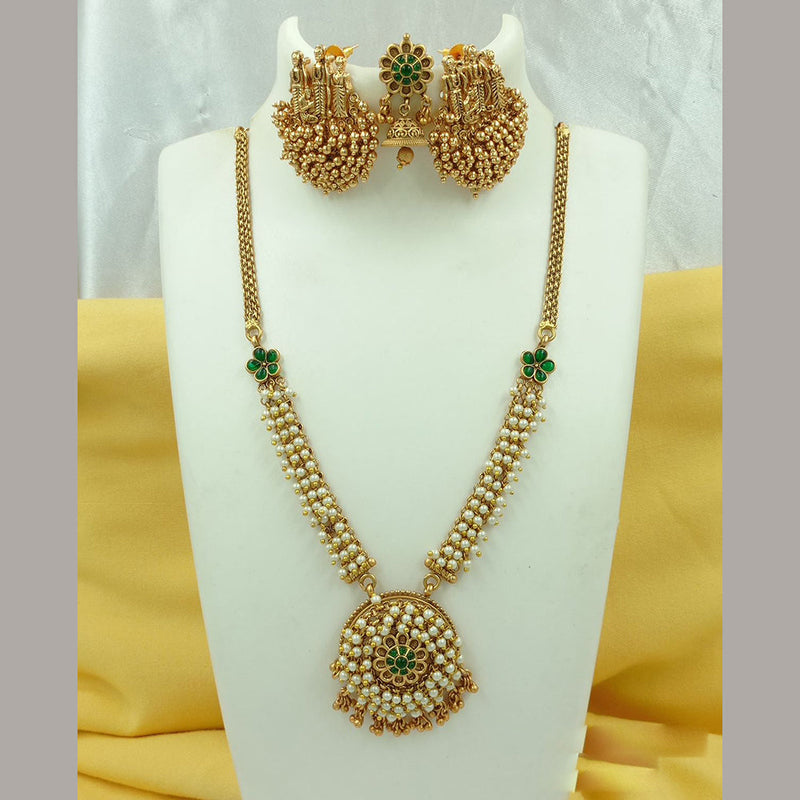 FS Collection Gold Plated Pota Stone And Pearls Long Necklace Set