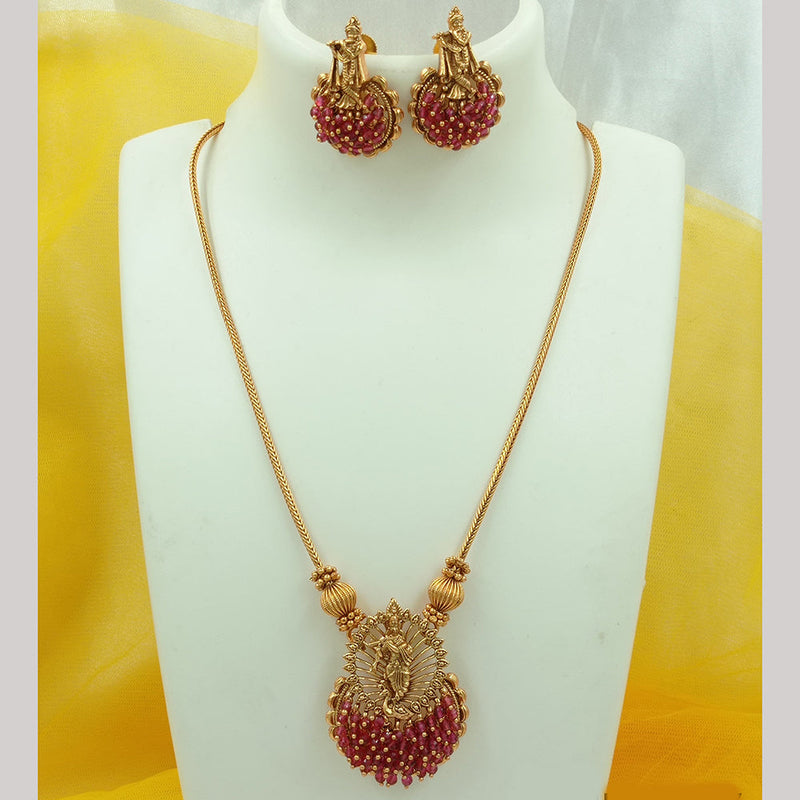 FS Collection Gold Plated Pearls Temple Long Necklace Set