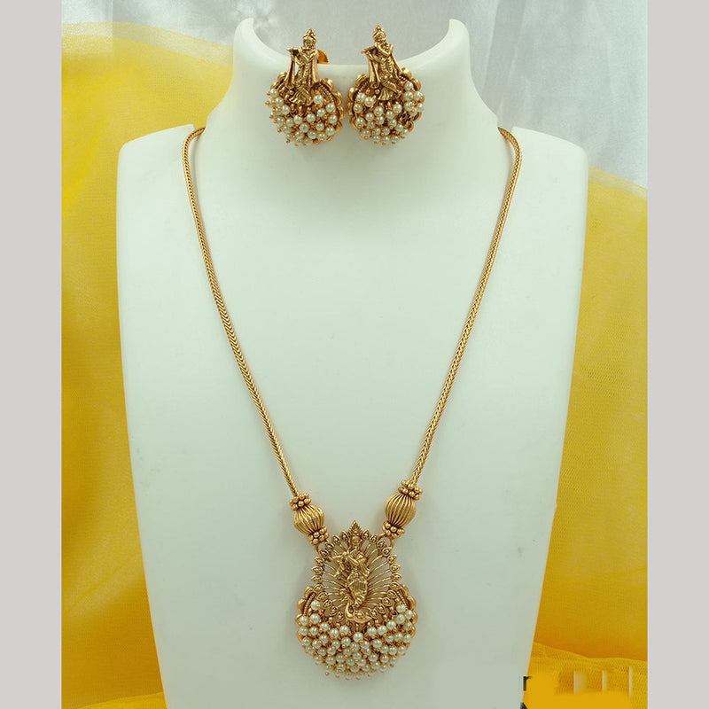 FS Collection Gold Plated Pearls Temple Long Necklace Set