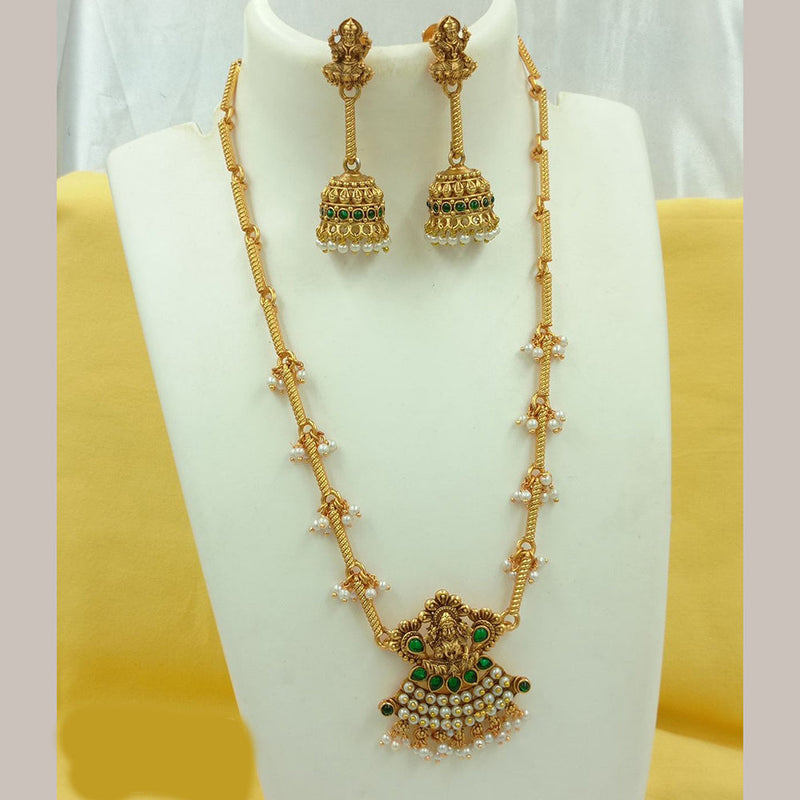 FS Collection Gold Plated Pearls Temple Long Necklace Set