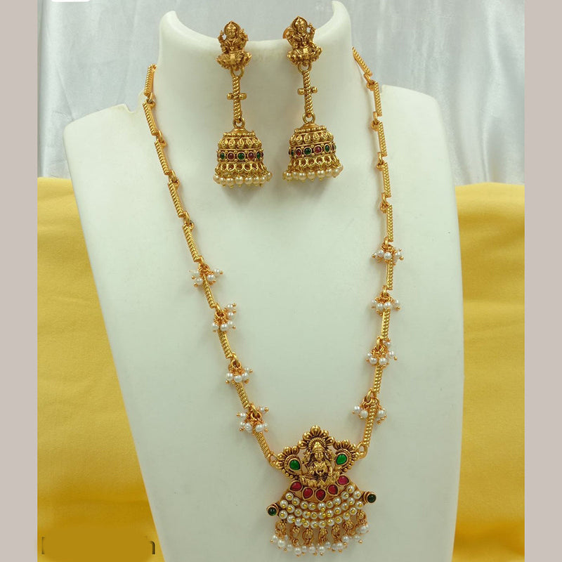 FS Collection Gold Plated Pearls Temple Long Necklace Set