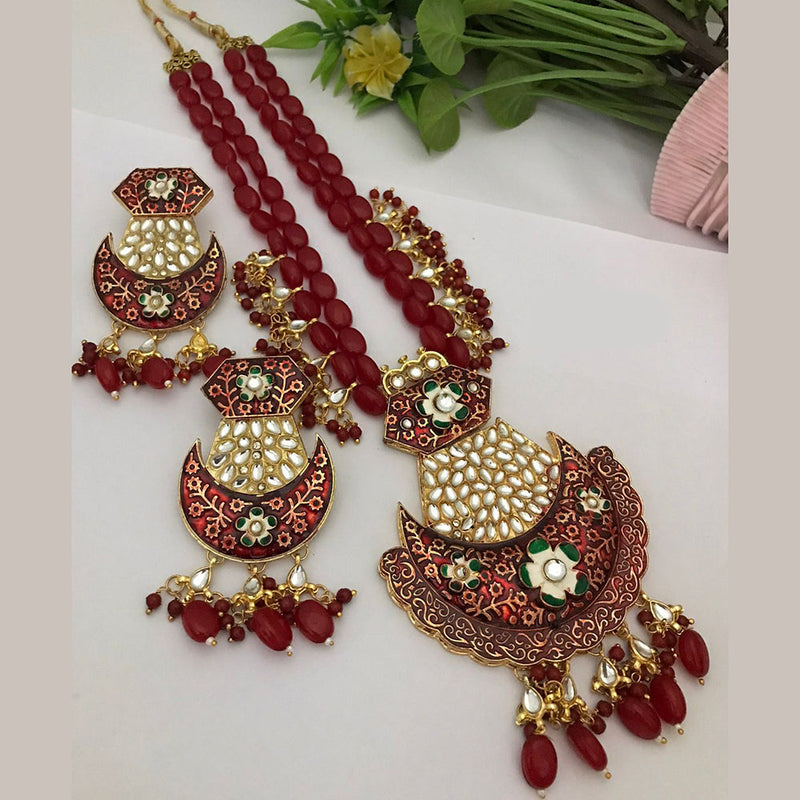 FS Collection Gold Plated Kundan Stone And Meenakari Long Necklace Set