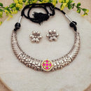 FS Collection Oxidised Plated Kundan Stone Pearls Necklace