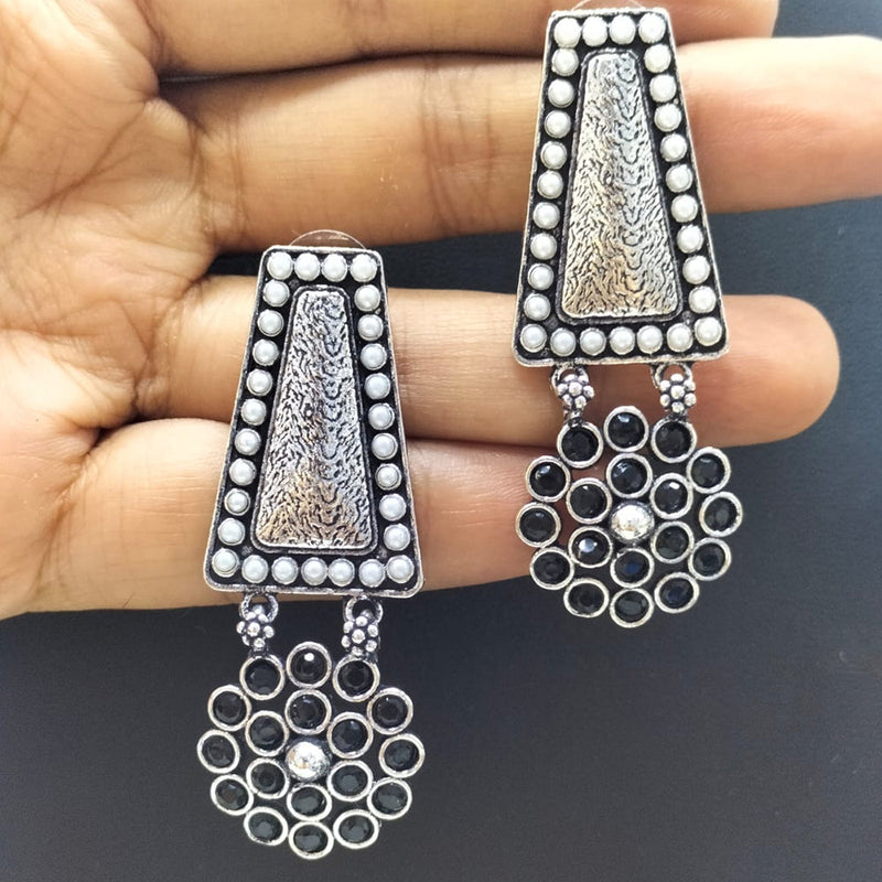 FS Collection Oxidised Plated Pota Stone Dangler Earrings