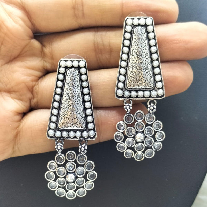 FS Collection Oxidised Plated Pota Stone Dangler Earrings