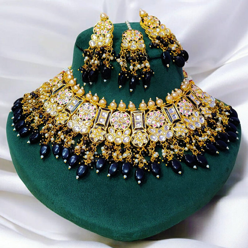 FS Collection Gold Plated Kundan Stone And Pearls Choker Necklace Set