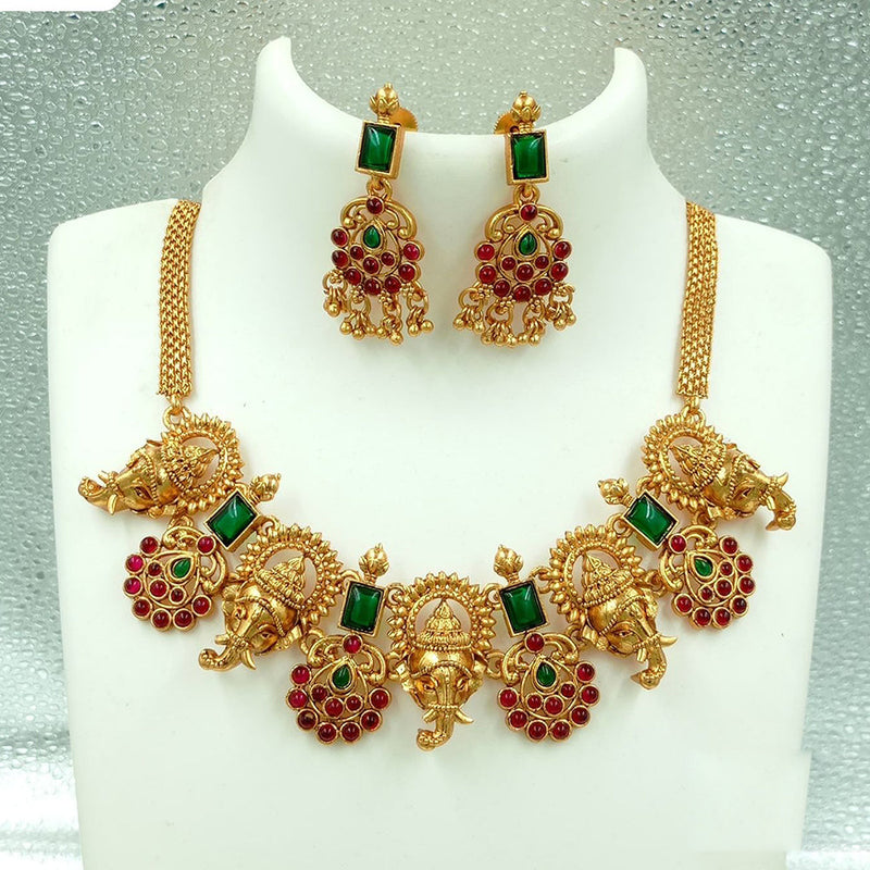 FS Collection Gold Plated Kundan Stone Elephant Style Choker Necklace Set