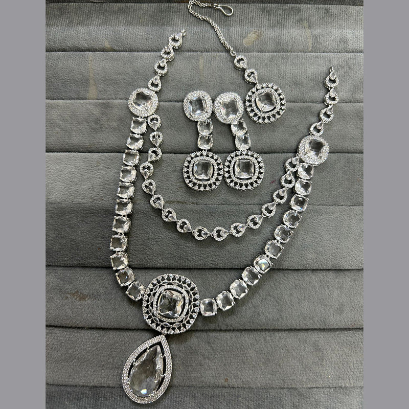 FS Collection Silver Plated AD Necklace Set