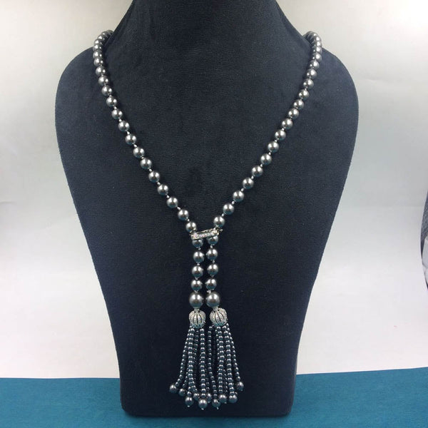 FS Collection Silver Plated AD And Beads Long Necklace