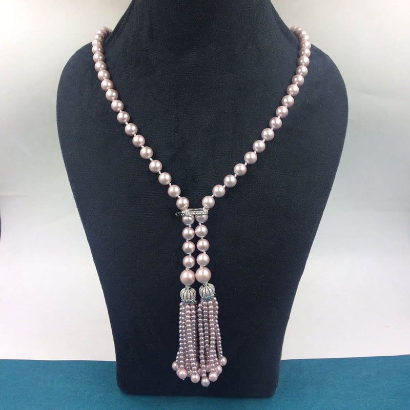 FS Collection Silver Plated AD And Beads Long Necklace