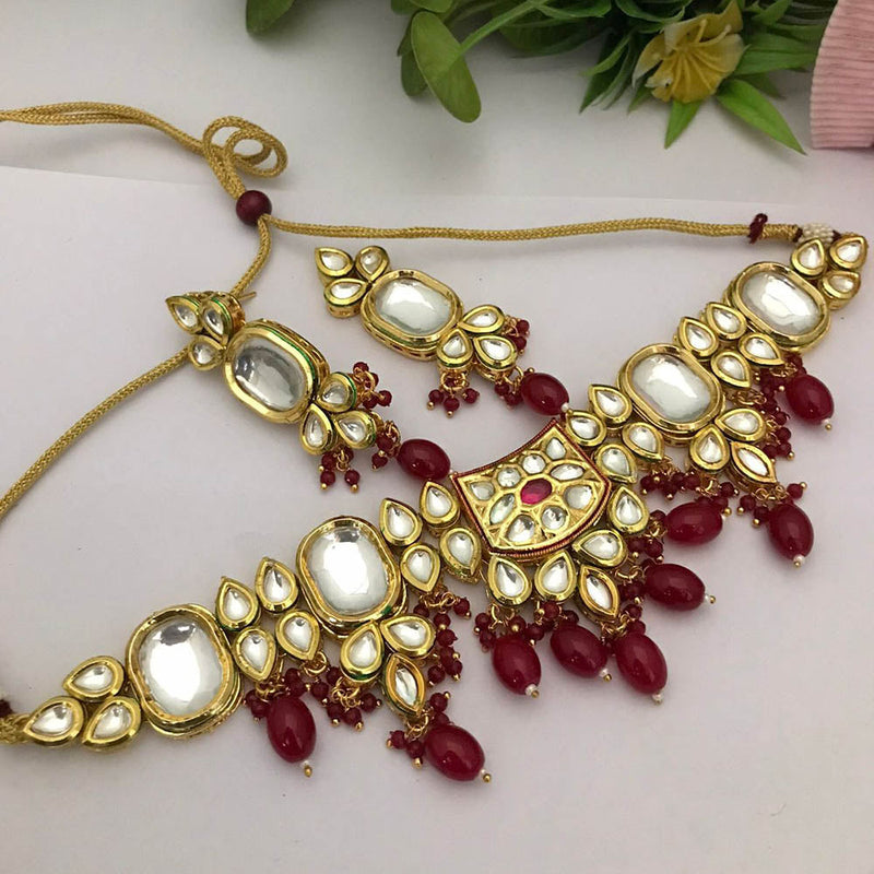 FS Collection Gold Plated Kundan Stone And Pearls Choker Necklace Set