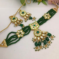 FS Collection Gold Plated Kundan Stone And Pearls Choker Necklace Set