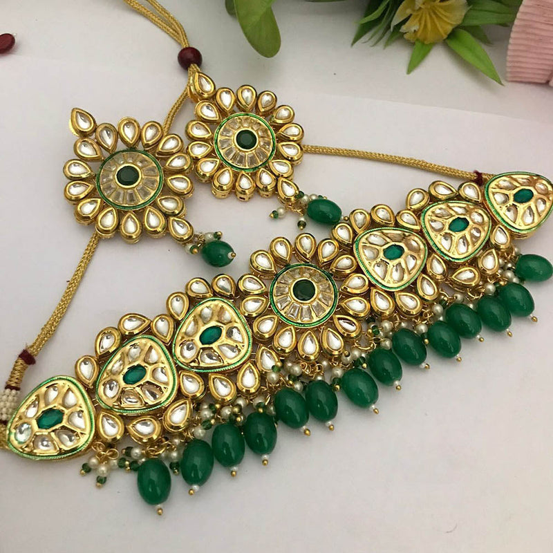 FS Collection Gold Plated Kundan Stone And Pearls Choker Necklace Set