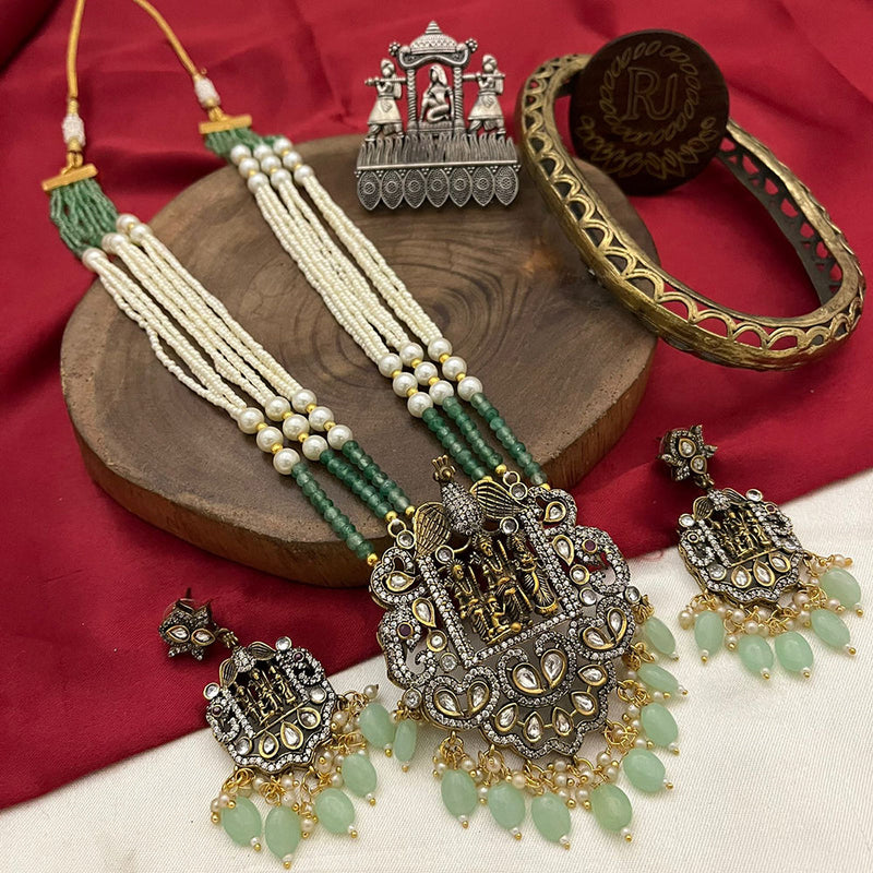 FS Collection Gold Plated Polki Kundan Stone Temple Long Necklace Set