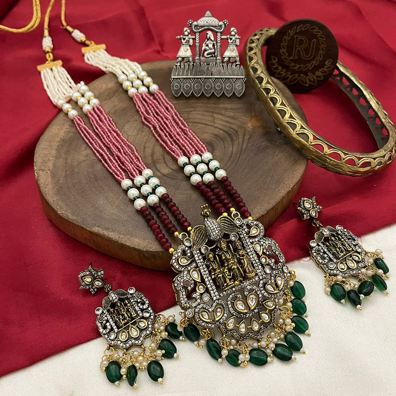 FS Collection Gold Plated Polki Kundan Stone Temple Long Necklace Set