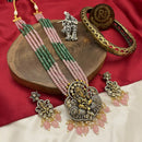 FS Collection Gold Plated Polki Kundan Pearls Lord Ganesha Necklace Set