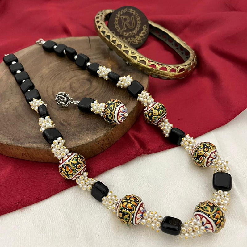 FS Collection Oxidised Plated Meenakari And Pearls Long Necklace Set