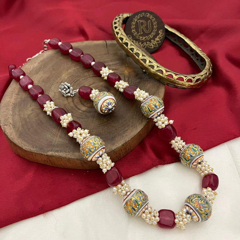 FS Collection Oxidised Plated Meenakari And Pearls Long Necklace Set