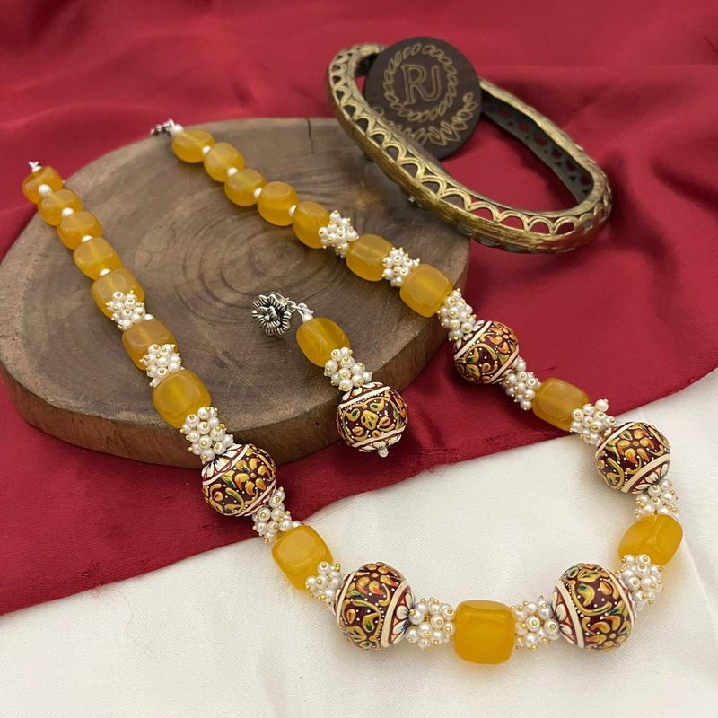 FS Collection Oxidised Plated Meenakari And Pearls Long Necklace Set