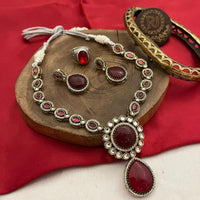FS Collection Oxidised Plated Kundan Stone Necklace Set