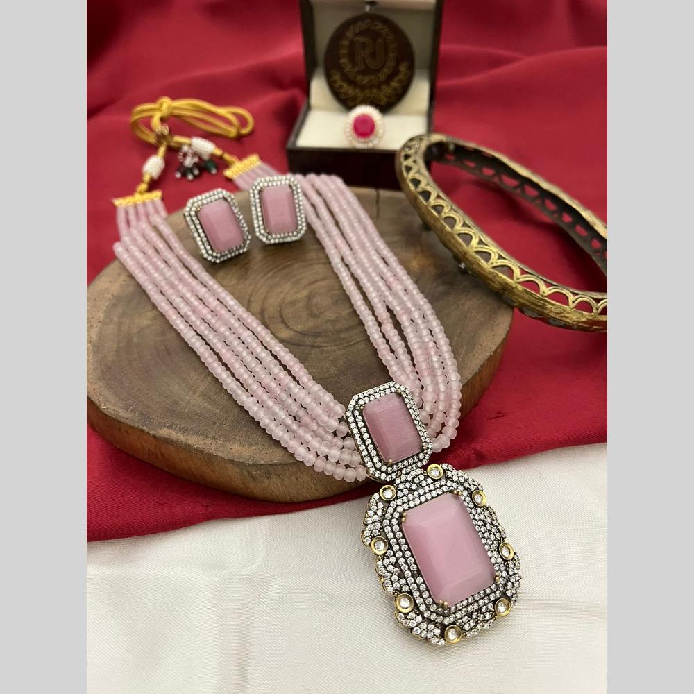 FS Collection 2 Tone Stone Austrian Stone And Pearls Long Necklace Set
