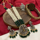 FS Collection 2 Tone Plated Pota Stone And Pearls Temple Long Necklace Set