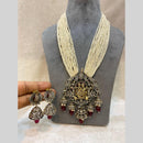 FS Collection 2 Tone Plated Austrian Stone And Pearls Temple Long Necklace Set