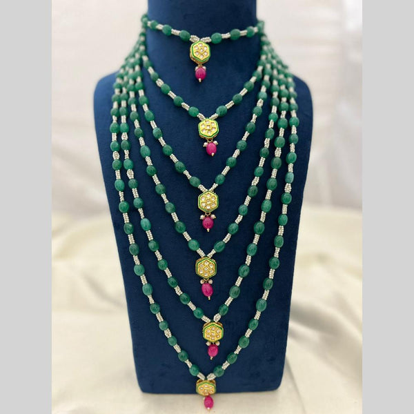 FS Collection Gold Plated Kundan Stone Multi Layer Necklace Set