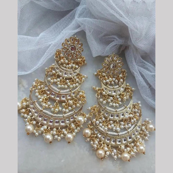 FS Collection Gold Plated Kundan Stone And Pearl Dangler Earrings