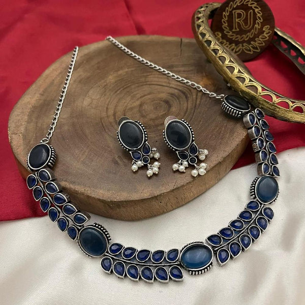 FS Collection Oxidised Plated Pota Stone Necklace Set