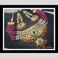 FS Collection Gold Plated Pearl And Beads Choker Necklace Set