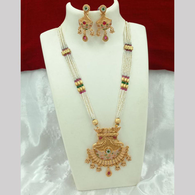 FS Collection Gold Plated Pearl Long Necklace Set