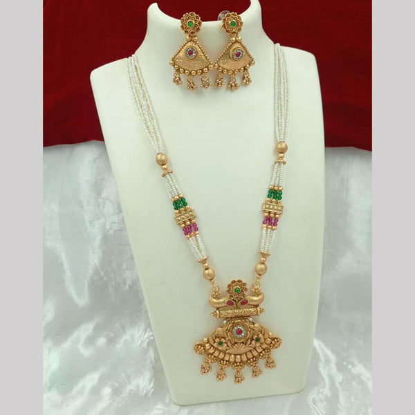 FS Collection Gold Plated Pearl Long Necklace Set