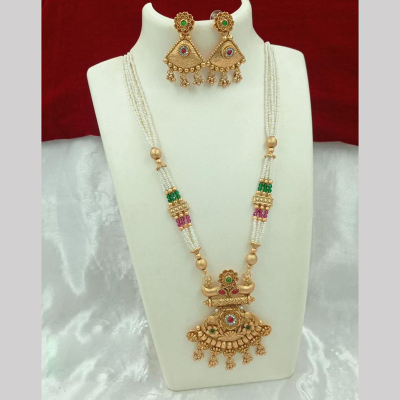 FS Collection Gold Plated Pearl Long Necklace Set