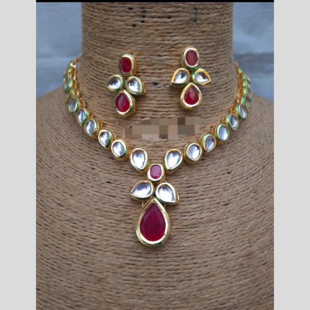 FS Collection Gold Plated Kundan Stone  Necklace Set