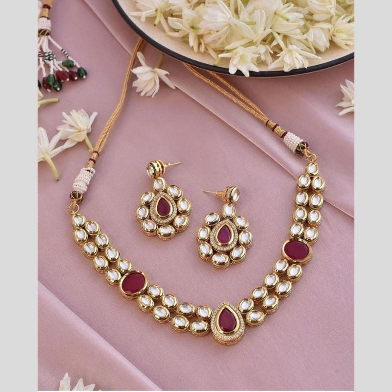 FS Collection Gold Plated Kundan Stone  Necklace Set