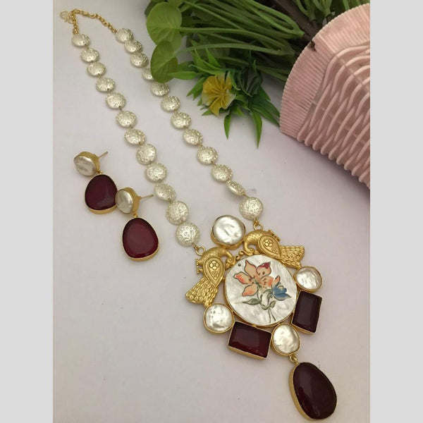 FS Collection Gold Plated Mother Of Pearl Necklace Set