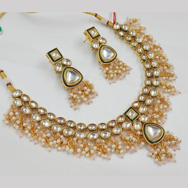 FS Collection Gold Plated Kundan Stone And Pearl Necklace Set