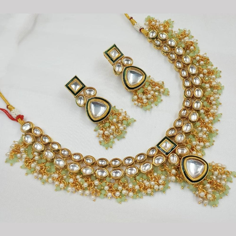 FS Collection Gold Plated Kundan Stone And Pearl Necklace Set